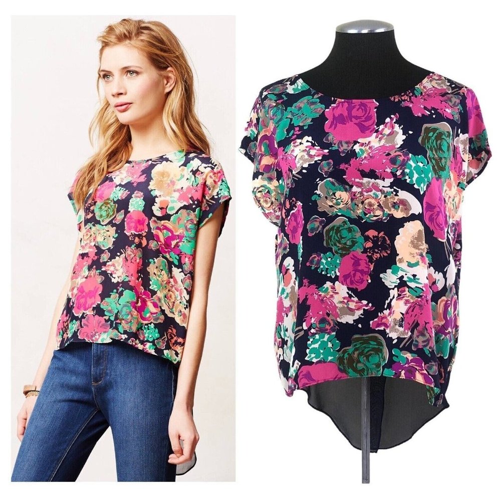 Maeve Komal Silk Floral Split Hem Top Anthropologie